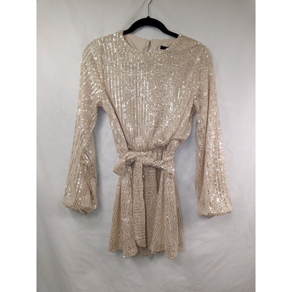 NWT Forever 21 Women's/Junior's Champagne Sequin Long-Sleeve Mini Dress Size Sma - Picture 2 of 7